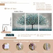 3 pièces/set Peinture à l'huile imprimée avec paysage abstrait à l'arbre de vie bleu, style campagnard moderne, convient pour la décoration de la maison, de la chambre, du salon, de la salle de bain, décoration murale, avec option de cadre. - 3 pièces/ensemble - Voir 13