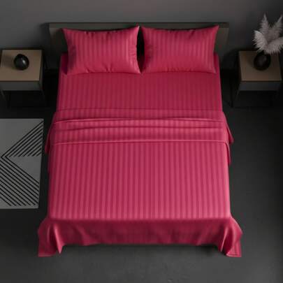 Set sábanas para cama Matrimonial diseño rayas enbosada color sólido, 2600 Hilos Microfibra, Comodas y Suaves, 4 piezas (1 Sábana de Cajón / 1 Sábana Plana / 2 Fundas de Almohada)
