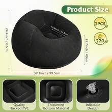 WLIVE 2 Pcs Bean Bag Chair, Inflatable Comfy Chair For Adults Kids Suit For Dorm Gaming Room, Black - Navy Blue - View 3