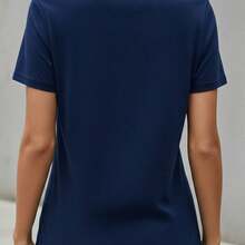 Women's T-Shirt Blouse With Shiny Heart, Stylish Brazil 2026, 100% - 藏蓝色 - 查看 3