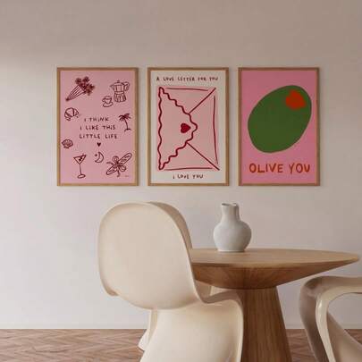 Juego de 3 pinturas decorativas para dormitorio, arte de pared elegante y romántico, hermosa decoración de pared con galería en rosa, pintura decorativa con patrón de olivo rosa, decoración para dormitorio, apta para decoración del hogar, decoración de habitación, decoración de dormitorio, decoración de sala de estar, decoración de baño, decoración de pared, opción de arte de pared enmarcado.