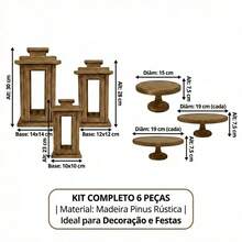 Set Of Three Rustic Pine Wood Cake Stands + Set Of Three Moroccan Lanterns - Party Decoration Kit - 蛋糕架三件組 + 檯燈三件組 - 查看 4