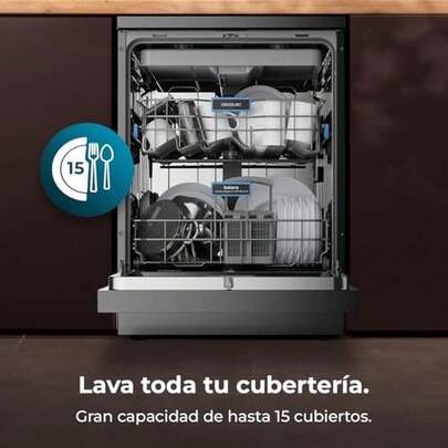  Lava-louças Cecotec Bolero Aguazero 6210 Dark de 60 cm - 15 serviços, baixo consumo, visor colorido XXL, terceira bandeja para talheres, 8 programas, lavagem em duas zonas com pressão variável, bandeja ajustável em altura, função meia carga, início programável, sistema de  para crianças