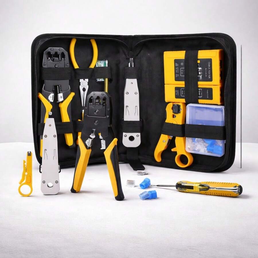 Kit Ferramentas  Alicate de Crimpagem para Conectores De Rede | com Testador de Cabo e Ferramentas Completo RJ45 RJ11 - Kit completo - Visão 1