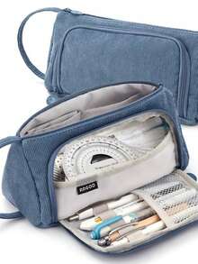 1pc New Minimalist Triangle Plaid Multi-Functional Large Capacity Student Pencil Case/Daily Storage Bag - Multicolor - View 21