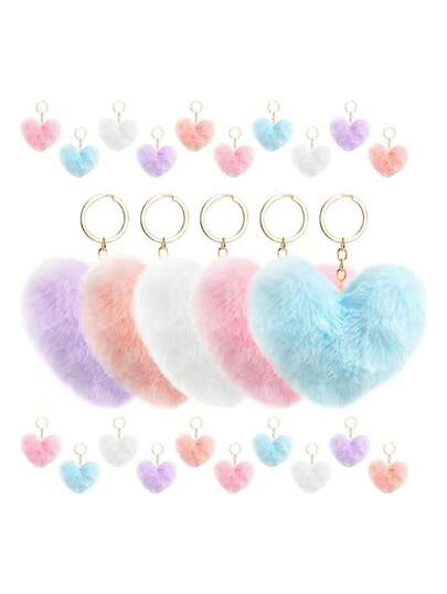 10pcs Heart-Shaped Pendant Keychains, Elegant Bag, Wallet, Jewelry Accessories, Keychains, Pendants, Plush Keychains, Accessories, Keychains, Suitable For Women. Small Gifts, Gifts For Her, Gifts For Women, Plush Valentine's Day Style, Plush Keychains With Gold Ring And Fashionable Plush Keychain Set