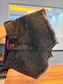 Women's Dark Wash High-Waisted Denim Shorts With Shine - Fashionable And Blogger Style 2026 - Rửa tối - Xem 1