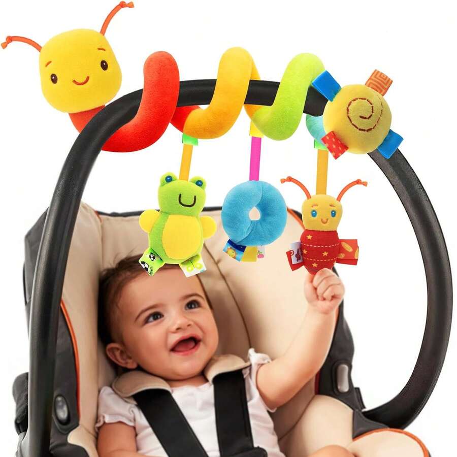 1 件婴儿车悬挂螺旋装饰毛绒玩偶，柔软毛绒摇铃玩偶，适用于婴儿推车婴儿床，适合 0-6 个月男婴和女婴（部分配件和颜色随机） - 彩色 - 查看 1