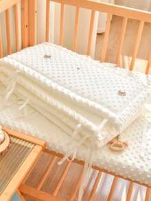 1pc 240cm Baby Crib One-Piece Bed Rail Guard, Newborn Bed Crash Pad Cushion, Washable Animal Embroidery Pattern - White - 240cm - View 6