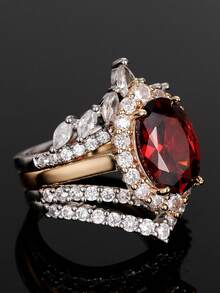3 Stücke/Set modischer Kubikzirkonia-Ring für Frauen für Hochzeit, Verlobung, Jahrestag, Party-Schmuck, Valentinstag Geschenk - 1# - Übersicht 5
