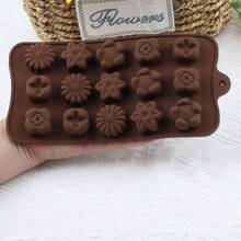 15 Cavity Flower Silicone Chocolate Molds Candy Chocolate Cake Decoration - 棕色 - 查看 3