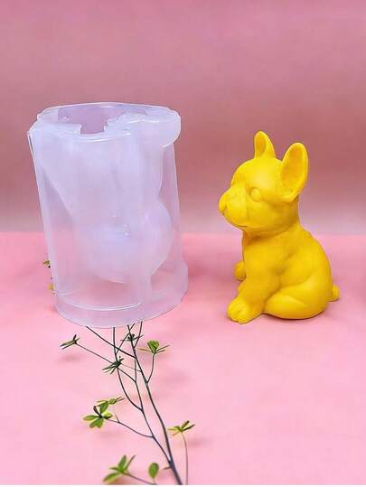新款小狗造型动物卡通斗牛犬香薰蜡烛硅胶模具，石膏装饰，节日礼物硅胶模具