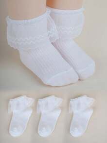 3 Pairs Children's Lace Trim Versatile Minimalist Breathable Mesh Dance Socks - Multicolor - View 9