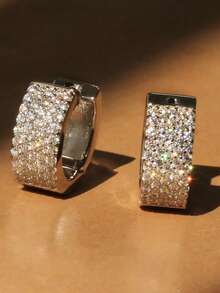 1 Đôi bông tai vòng đính đá Cubic Zirconia lấp lánh dành cho nữ, thích hợp làm quà tặng đám cưới, kỷ niệm, lễ đính hôn, quà tặng trang sức cho Ngày Valentine. - Bạc - Xem 2