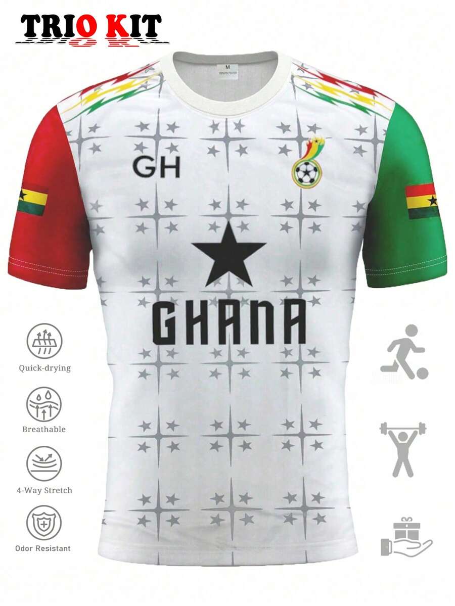 加纳2026世界杯男童足球球衣，非洲圆领设计，舒适上衣，适合加纳足球比赛、训练、日常休闲穿着，也可作为休闲礼物。白色，春季运动款。