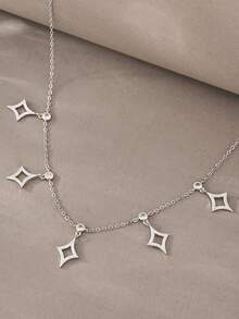 1条银色项链，百搭铜质立方氧化锆项链，适合约会、派对、送礼、日常佩戴 - 銀色 - 查看 1