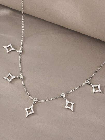 1条银色项链，百搭铜质立方氧化锆项链，适合约会、派对、送礼、日常佩戴