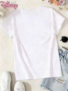 Disney T-Shirt,Disney Ladies T-Shirt Featuring Classic Disney Elsa Princess Patterns, Made Of Soft, Comfortable And Durable Fabric. A Spring/Summer Round-Neck Short-Sleeved T-Shirt, Suitable For Daily Wear, Shopping, Traveling And Party Outfits. Also A Wonderful Gift,Multiple Colors Are Available For Selection. - 白色 - 查看 2