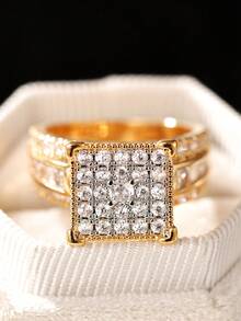 1 chiếc nhẫn Cubic Zirconia thanh lịch dành cho nữ, thích hợp làm quà tặng trang sức cho đám cưới, lễ đính hôn, tiệc tùng. - Vàng - Xem 3
