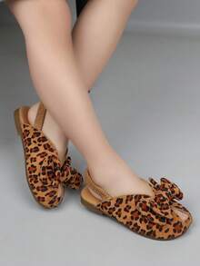 1 Pair Girls' Flat Slippers, 2026 New Fashion Bow Floral Open Toe Suede Princess Sandals - Khaki - View 2