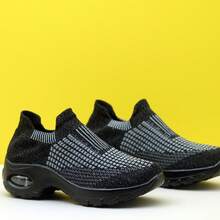 Damen Graue karierte gestreifte gepolsterte Lässig Sportschuhe, Strickstrumpfschuhe, Slip-On Tanzschuhe - 1688 - Übersicht 6