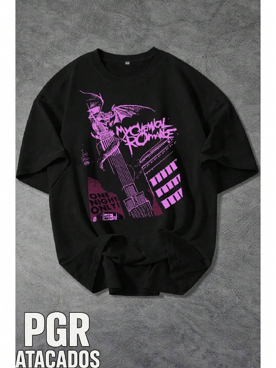 T-Shirt Rock Band Emo MyChemical Romance International Music Unisex Male Female 100% Cotton Top Premium Streetwear Launch Immediate Shipping Various Colors!! Plus Size - 黑色 - 查看 1