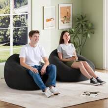 WLIVE 2 Pcs Bean Bag Chair, Inflatable Comfy Chair For Adults Kids Suit For Dorm Gaming Room, Black - Navy Blue - View 2