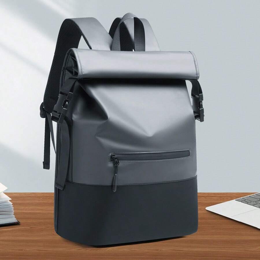 New Black Waterproof Flap Cover Backpack For Men, Business Travel Commute Office Laptop Bag, Leisure Outdoor Fitness Bookbag, Middle School Student Gift Bag School Bags Large Capacity Bag Travel Bags Office Bag Waterproof Backpack Laptop Case - 深灰色 - 查看 1