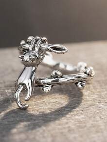 1枚时尚动物造型立方氧化锆戒指，女士情人节礼物，适合婚礼、订婚、周年纪念、派对等场合佩戴。 - 銀色 - 查看 6