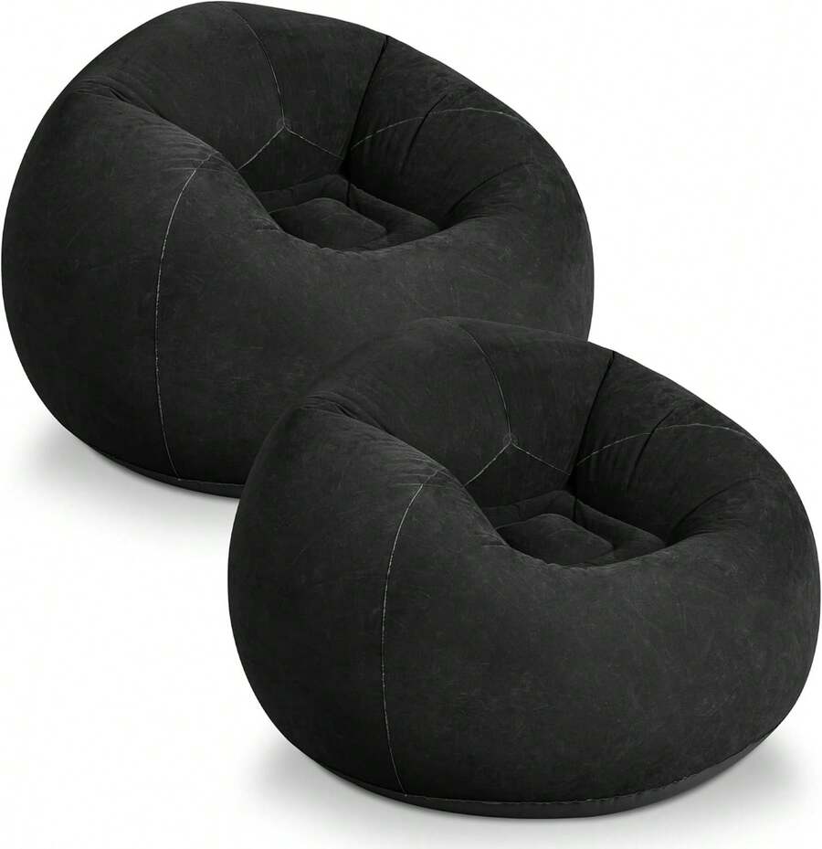 WLIVE 2 Pcs Bean Bag Chair, Inflatable Comfy Chair For Adults Kids Suit For Dorm Gaming Room, Black - Navy Blue - View 1