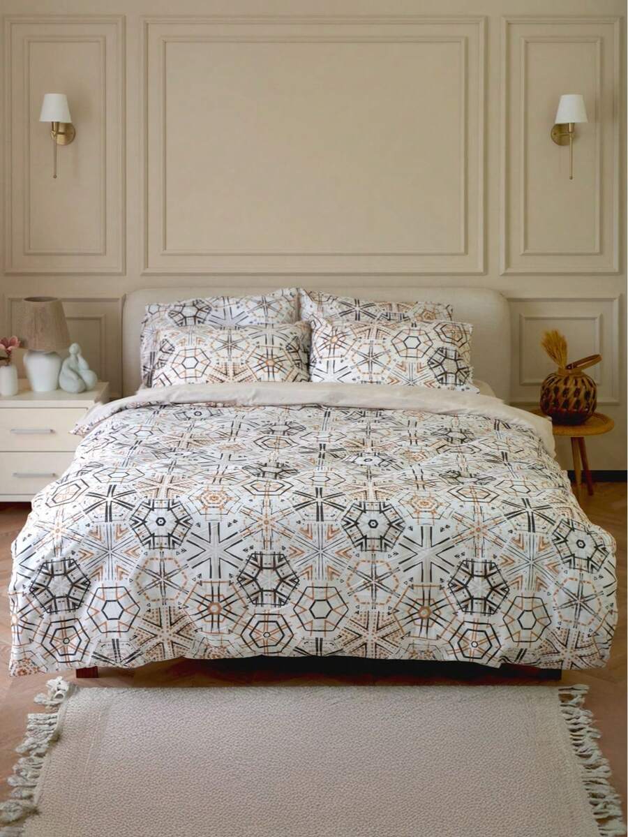 Turkish Cotton Duvet Cover Set With Pillow Cases – Soft & Breathable Cotton Contain Bedding Set - Beige - View 1