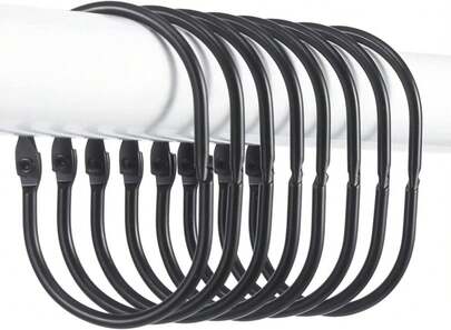 Goowin Shower Curtain Rings, 12 Pcs Shower Curtain Hooks, Oval Snap Shower Rings For Curtain, Metal Black Shower Curtain Rings Rust Proof, Glide Smoothly Shower Hooks For Shower Curtain Rod (Black)