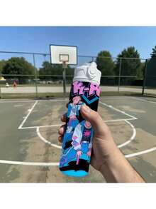 1pc 750ml/26oz Plastic Sports Water Bottle, Cute Printed Design, Leak-Proof With Pop-Up Lid, Ideal Gift For Outdoor Sports, Running, Birthday, Christmas, Halloween, Thanksgiving - Multicolor - View 7