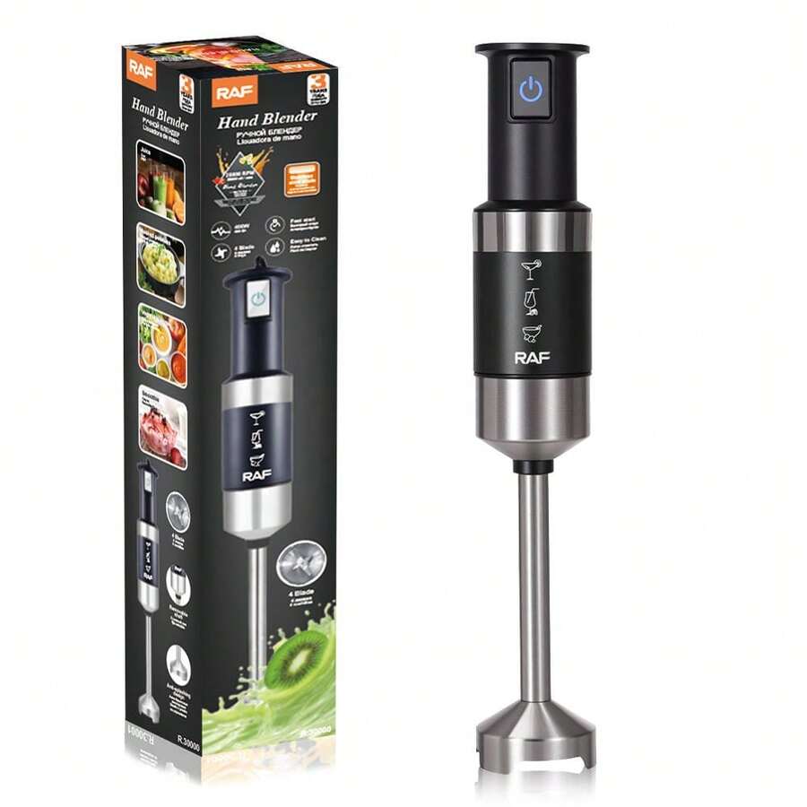 RAF R.30000 Hand Blender With 4 Stainless Steel Blades, 28000 RPM, Quick Start, Easy To Clean, For Smoothies, Soups, Baby Food, Kitchen - Black - View 1