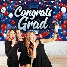 1pc Red And Blue Graduation Decorations Backdrop CONGRATS GRAD 2026 Banner We Are So Proud Of You Banner Grad Party Decor 2026 - Class Of 2026 Backdrop For Graduation Party Supplies - Nhiều màu1 - Xem 4