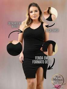 Set Of 3 Women's Modal Knit Dresses With V-Neck, Ribbed Knit, Front Slit, And Wide Straps - Summer - 紫紅色/紅色/黑色 - 查看 2