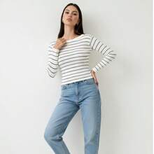 Long-Sleeved Striped Modal Knit Blouse For Cold Winter Weather. - Off With Black - View 3