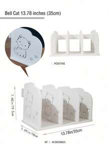 1 pieza Estantería de escritorio para niños de compuesto de madera y plástico (PVC) grueso, sencilla, adecuada para estudio en el hogar, escritorio de oficina, almacenamiento de revistas y libros en la sala de estar, estantería de revistas en el dormitorio, decoración del mostrador del baño, material inodoro y lavable, fácil montaje DIY. Sujetalibros creativo de gato con campana / gato de dibujos animados, regalo de graduación estudiantil DIY - Blanco - Ver 12