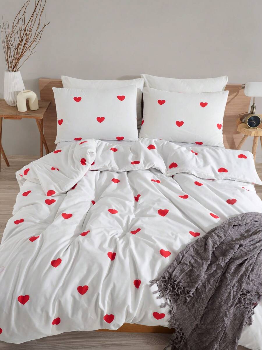 Turkish Cotton Duvet Cover Set With Pillow Cases – Soft & Breathable Cotton Contain Bedding Set - Pink - View 1