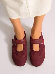 女士新款搭扣套脚纯色经典休闲户外办公套装搭配外套专业舒适平底运动鞋 - 紅色 - 查看 4