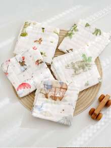 5条随机卡通动物图案婴儿围兜，新生儿超柔软洗脸巾，幼儿面巾 - 多色 - 查看 13