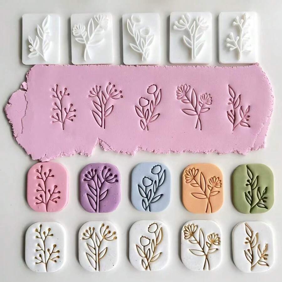 花叶造型软陶模具，软陶压印工具套装，DIY珠宝吊坠手工软陶艺术工艺工具，适用于手工设计、创意工艺品制作 - 白色 - 查看 1