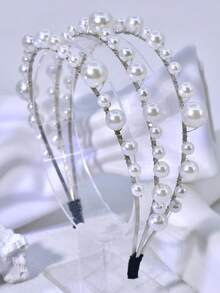 1件手工制作的优雅多层仿珍珠发箍，适合日常、派对、节日、舞会等场合佩戴。 - 銀色 - 查看 6