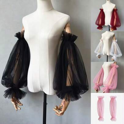 1件女士婚纱，薄纱灯笼袖，透明薄纱袖，适合摄影