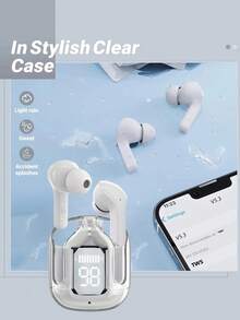 New Transparent Touchscreen Low Latency TWS Wireless Earbuds, TYP-C Charging, Bluetooth 5.3 Semi-In-Ear Wireless Sports Earphones With Super Long Battery Life - White - View 4