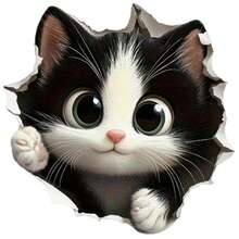 Curious Little Kitty Bursting Through The Fridge! Black & White Cat With Tiny Paws Peeking Over, Innocently Curious Expression & Kawaii Style - A - View 5