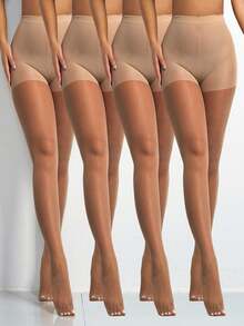 4双装女士20D杏色透明连裤袜，时尚简约，舒适 - 杏色 - 查看 7