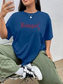 Camiseta Street Wear Oversized Baby Girl Aesthetic T Shirt Slusa Feminina Descolada Moda Gringa Camisa Confortável - Azul Royal - Visão 6