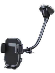 11.8英寸鹅颈式车载卡车手机支架，挡风玻璃安装式，带稳定器，兼容所有智能手机 - 黑色 - 查看 11