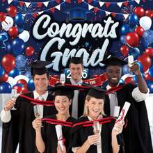 1pc Red And Blue Graduation Decorations Backdrop CONGRATS GRAD 2026 Banner We Are So Proud Of You Banner Grad Party Decor 2026 - Class Of 2026 Backdrop For Graduation Party Supplies - Nhiều màu1 - Xem 2
